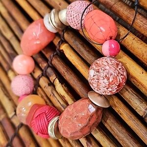 Chico's Coral & Burnt Orange Beads + Baubles Stretch Bracelet‎